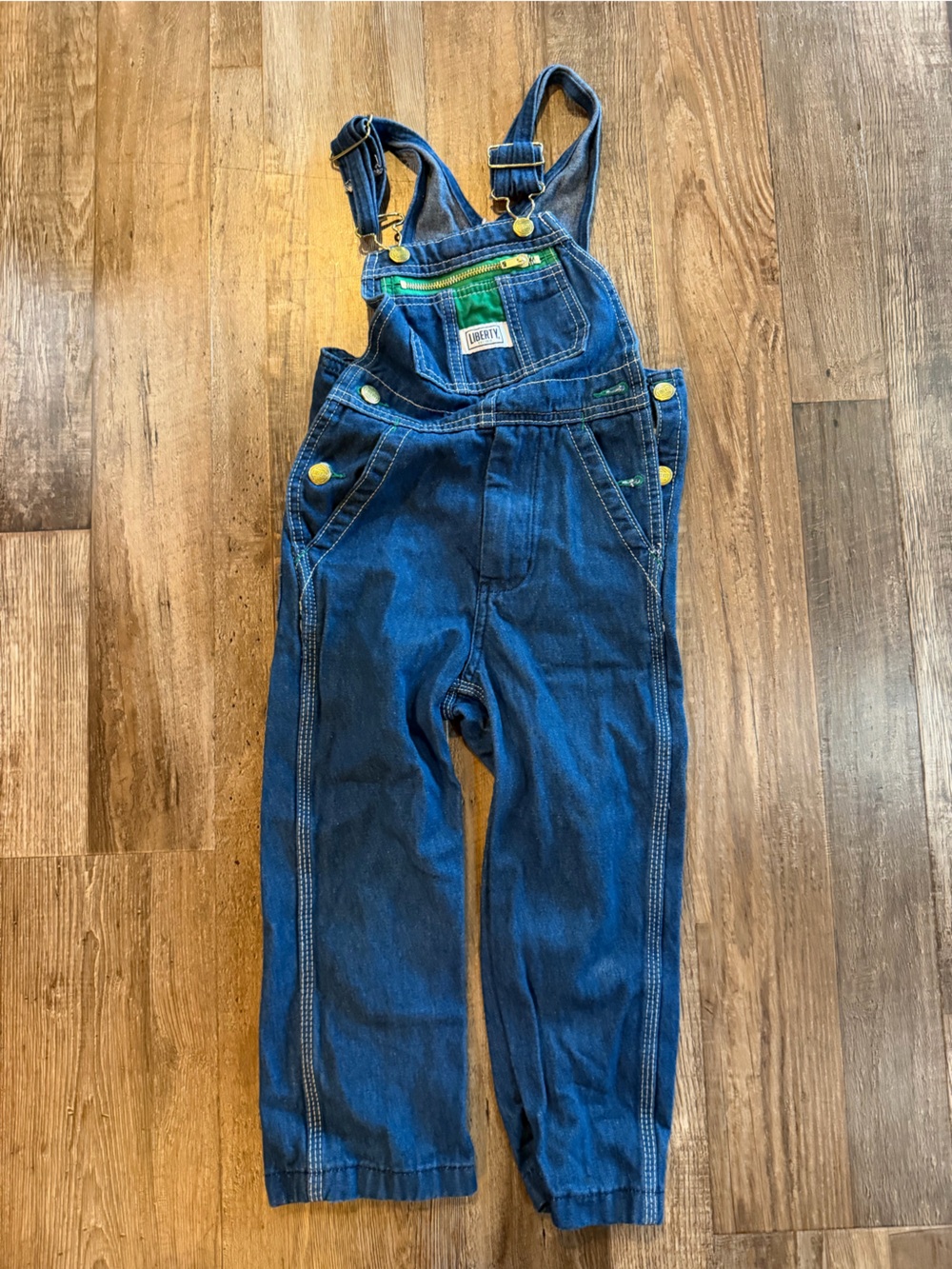 liberty Kids Blue Denim Overalls with Green Trim Sz 4